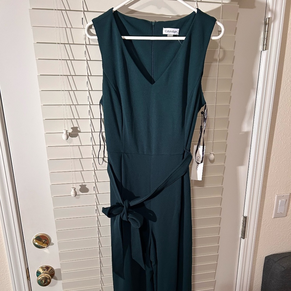 Calvin Klein dressy jumpsuit, belted, dark green